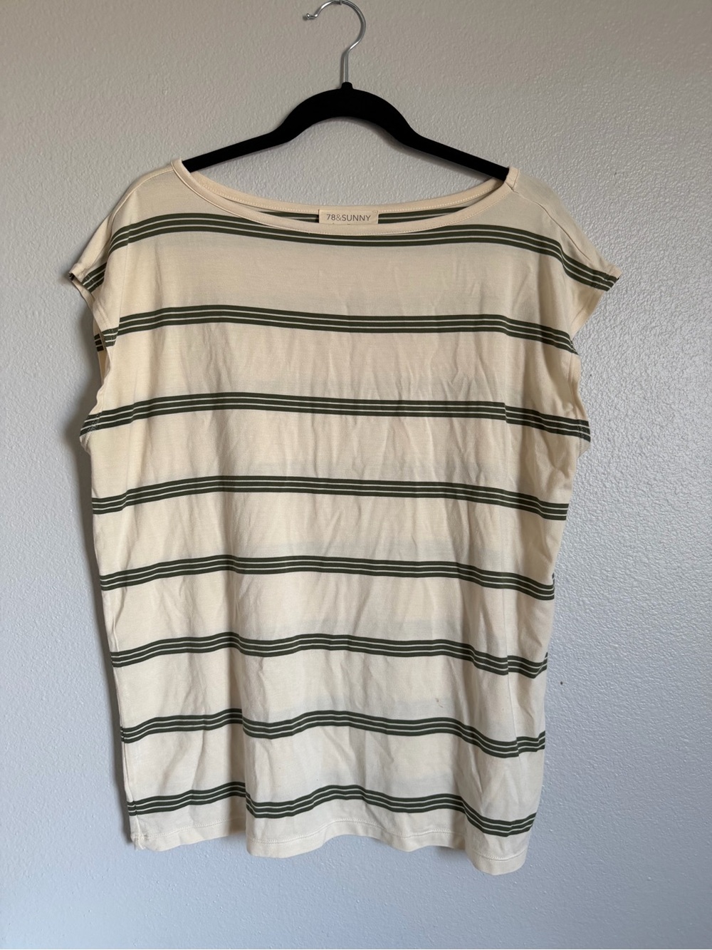 Cream Tee with Olive Green Stripes